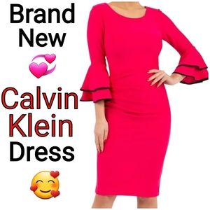 Calvin Klein Red Bell Sleeve Dress, Size 2